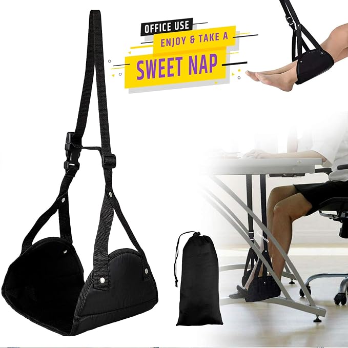Airplane Footrest - Foot rest for Airplane Travel Essentials , Portable Foot Hammock Under Desk for Train Bus Flight Office foot hammock airplane with Memory Foam-Reduces Swelling - Image 3