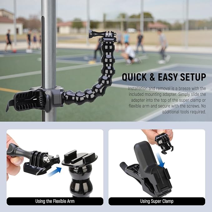 NEEWER Flexible Clamp Mount Compatible with GoPro DJI Action Cameras, GP-80 | Compatible with DJI Action 6 Osmo 360 Insta360 X5/4/3 AcePro series, Jaw Flex Super Clamp Holder Mount Accessories for Video - Image 4