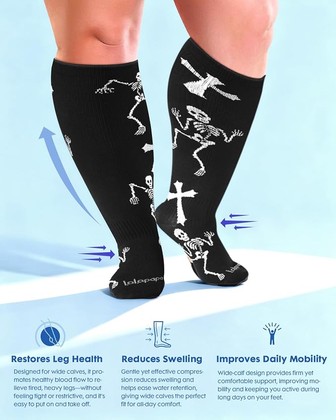 3-Pair Wide Calf Compression Socks for Women | 20-30mmHg Graduated Support, Easy On & Off, Knee High Length, Ankle Support, Travel Nurse Daily Wear, Cute Patterned - Image 6