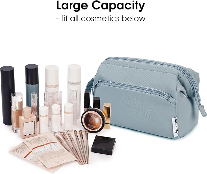 Narwey Wide-open Makeup Bag Women Make up Bag Travel Cosmetic Bag Organizer Toiletry Bag for Cosmetics Toiletries Accessories (Greyish Blue) - Image 3