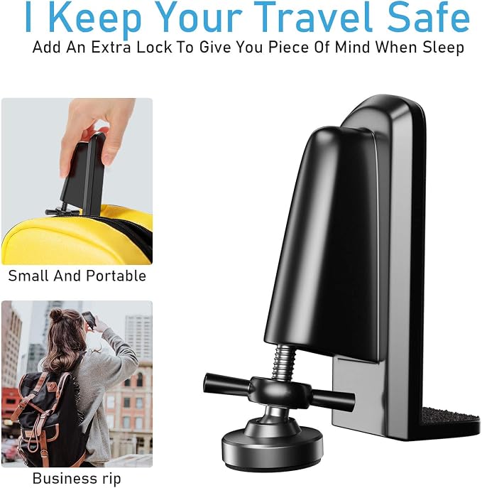 Portable Door Locks - Door Stoppers Security Door Lock Replacement Parts, Heavy Duty Door Jammer Door Blocker Device for Apartment/Travel/Hotel/Home (Black) - Image 3