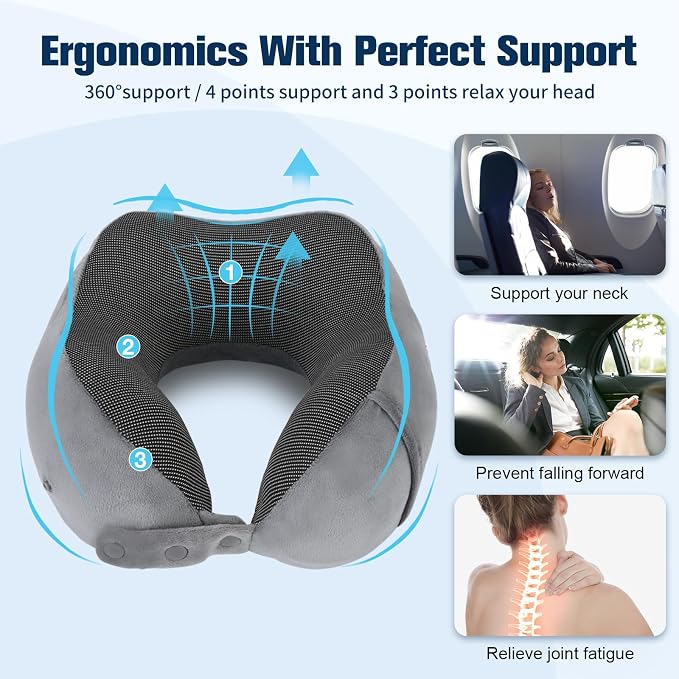 Cirorld Neck Pillow for Traveling, Travel Pillows for Airplanes,100% Pure Memory Foam Travel Neck Pillow, Adjustable Flight Pillow, Portable Plane Accessories with Eye Mask, Earplugs, Carry Bag - Image 9