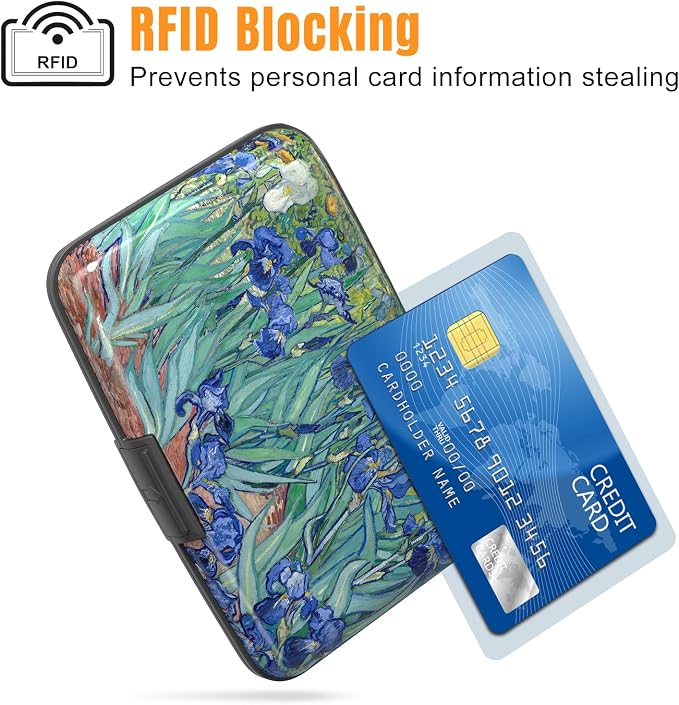 Rimilak Aluminuml Credit Card Holder,Blue Flower | Mini Credit Card Wallet RFID Blocking Slim Metal Hard Case for Women Men - Image 2