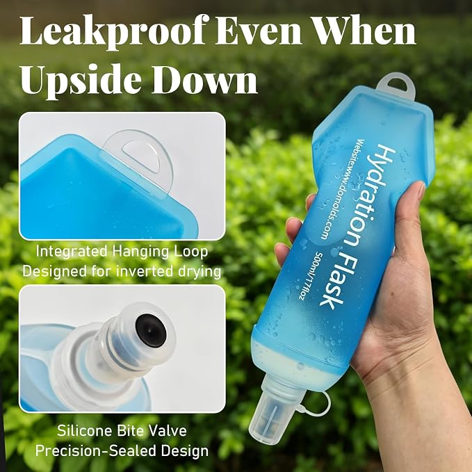 2Pcs 500ml Soft Flask, TPU Collapsible Soft Water Bottle for Hydration Pack, Running Vest, Leak-Proof Folding Water Bottle for Hiking Cycling Climbing Jogging- Blue - Image 3