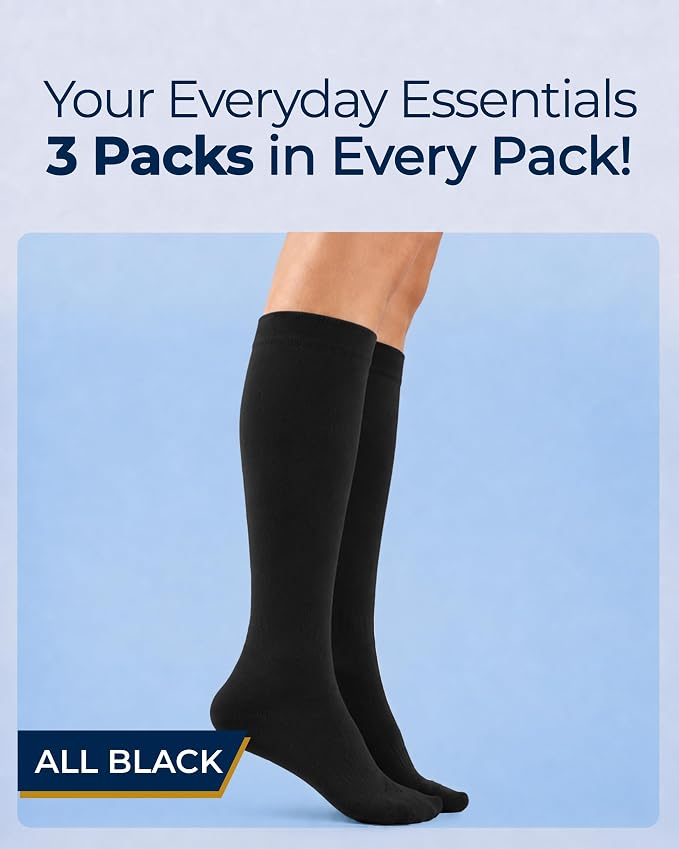 Pembrook® Bamboo Viscose Light Compression Socks - 3 Pairs | 8-15 mmhg Compression Socks | Knee High Comfort Support Socks - Image 5