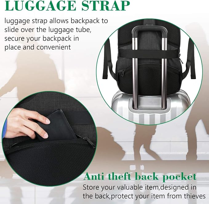 MATEIN 18 Inch Laptop Backpack, Extra Large TSA Friendly Laptop Travel Bag | Anti-Theft, Flight Approved, Business Work & College, Computer Backpack for Women Men, Big Bag with Luggage Strap, Black - Image 6