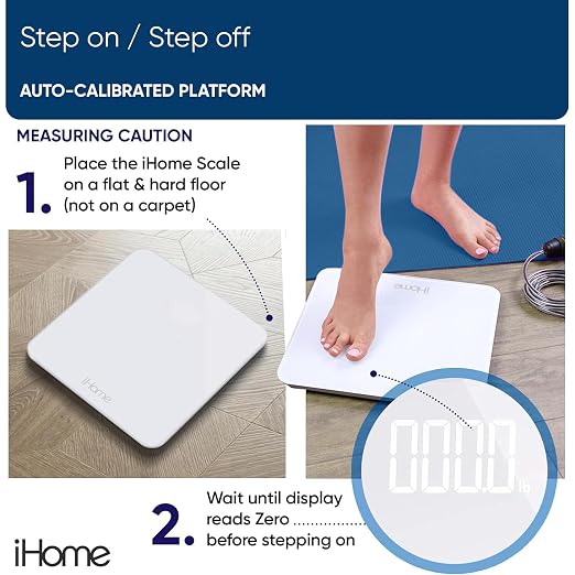 iHome Digital Scale, Bathroom Scale, Batteries Included, Scale Body Weight, Weight Scale, Digital Scale, Bathroom Scales for Weight, Digital Scales for Body Weight (White) - Image 4