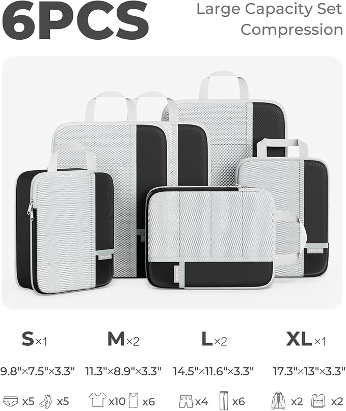 Percover Compression Packing Cubes for Travel, 6-Piece Structured Compression Organizer Set for Organized Packing & Carry-On Luggage, Black - Image 2