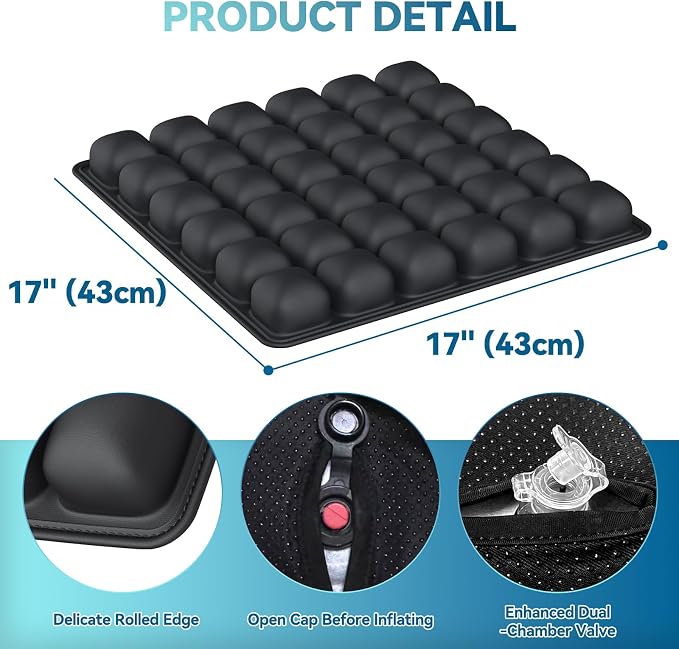 Airplane Seat Cushion for Long Flights, Inflatable Travel Seat Cushion with Built-in Pump, 36 Air Cell Portable Seat Pad, Foldable Non-Slip Cushion for Plane, Office Chair, Car, Stadium (Black) - Image 6