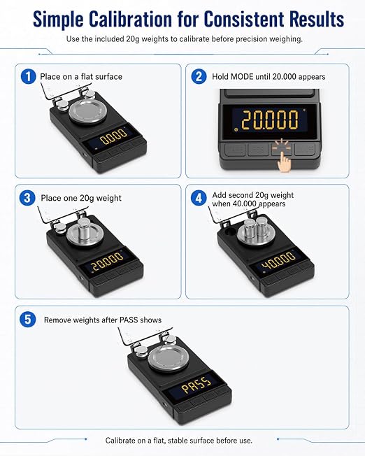 Digital Milligram Scale 50g/0.001g, Compact Mg Scale, 2 x 20g Weights | Black Powder Scale for Reloading, 6 Units, Tare, Counting, USB/Battery Powered, for Jewelry, Gold, and other micro items - Image 9