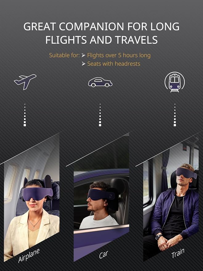 Travel Pillow, Airplane Neck Pillow & 3D Eye Mask for Long Flight | Oversized Plane Head Strap for Sleep, 360°Support Headrest, Stop Bobblehead, Ultimate Travel Essentials for Men Women Black - Image 7
