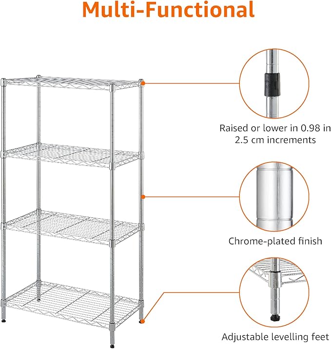 Amazon Basics 4-Shelf Adjustable Storage Shelving Unit for Garage, Steel Wire Rack, 200 Pound Loading Capacity per Shelf, 13.4"D x 23.2"W x 48"H, Chrome - Image 7