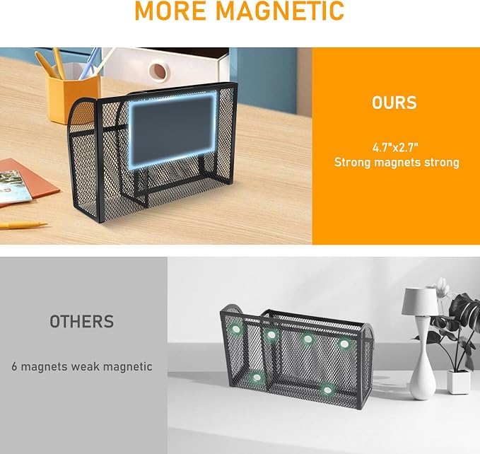 Magnetic Pencil Holder-Magnetic Basket for Fridge 3-Grid Mesh Magnetic Pen Holder for Refrigerator, Extra Strong Magnets Mesh Marker Holder Locker Accessories Organizer for Whiteboard - Image 5