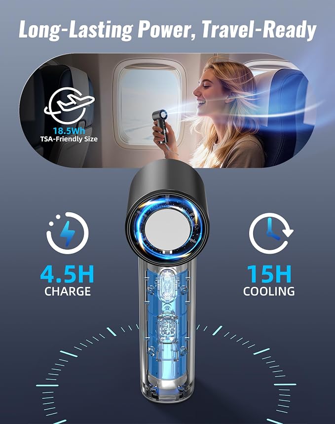 Portable Handheld Fan with Ice Cooler, Turbo Power 17800 RPM, Fast Charge, Digital Display, 100 Speeds Adjustable, Personal Fan Gifts for Women Makeup Travel Cruise Camping Outdoor, Black - Image 7