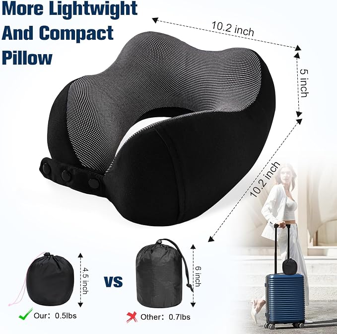 Cirorld Neck Pillow for Traveling, Travel Pillows for Airplanes,100% Pure Memory Foam Travel Neck Pillow, Adjustable Flight Pillow, Portable Plane Accessories with Eye Mask, Earplugs, Carry Bag - Image 7