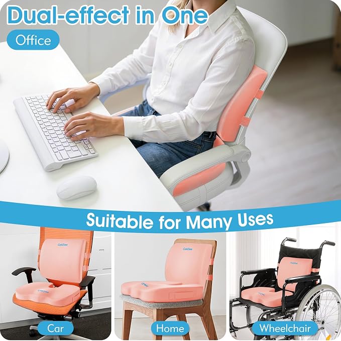 CushZone X-Large Seat Cushion and Lumbar Support Pillow for Office, Pink | Thick Memory Foam for Sciatica Pain Relief & Posture Correction, Non-Slip Chair Cushions for Car, Wheelchair and Travel - Image 6