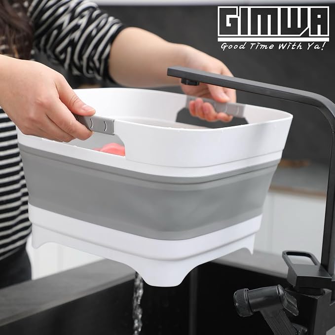 2.6 Gallon Collapsible Wash Basin - Large Capacity Portable Dish Tub with Drain Plug for Baby Bottles, RV Camping Kitchen, Space-Saving Foldable Sink (Gray) - Image 9