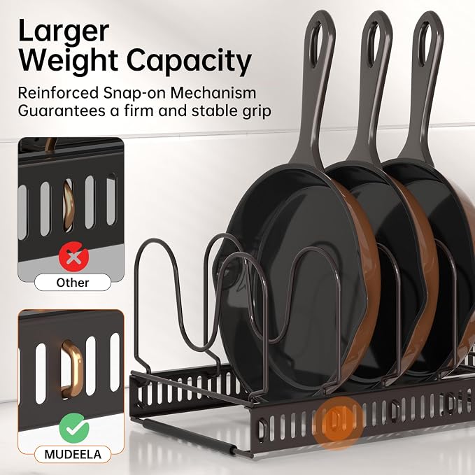 MUDEELA Expandable Pot Pan Lid Organizers inside Cabinet, 10 Divider-Bronze | Expandable 11.8–22.9", 10 Adjustable Divider, Tool-Free Assembly, Non-Slip, Scratch-Proof, For Pan Lid Cutting Board Bakeware - Image 3