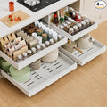 Expandable Pull Out Cabinet Organizer,12.6-20.4" Wx21''D,4 Pack | Upgraded 3 Quiet Slide Rails, Nano-Film Adhesive Fixing, White, Fit Kitchen/Living Room/Bathroom/Vanity by LEGUANG