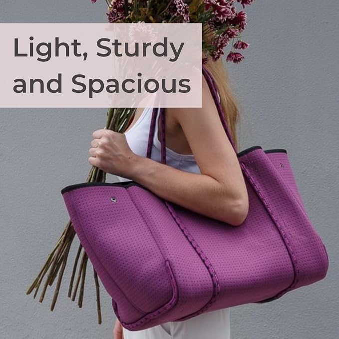 POPUPS Large Neoprene Tote Bag for Women - Everyday Designer Handbag for Travel Work and Beach with Pockets and Zipper Pouch - Image 8