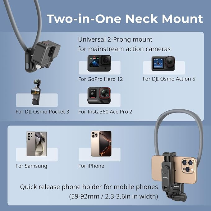 SMALLRIG Quick Release Magnetic Neck Mount for Action Cameras & Phones | for Hands-Free POV Recording Shooting, with 2-Prong Adapter and Phone Holder, 5128 - Image 8