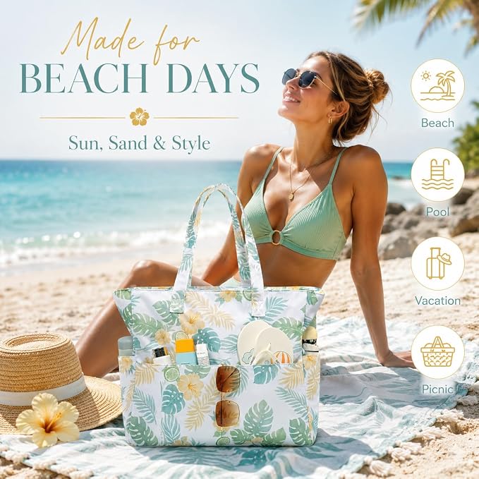 LEDAOU Beach Bag Waterproof Sandproof Women Beach Tote Pool Bag with Zipper for Swim Gym Grocery Travel with Wet Pocket | Sandproof - Image 2