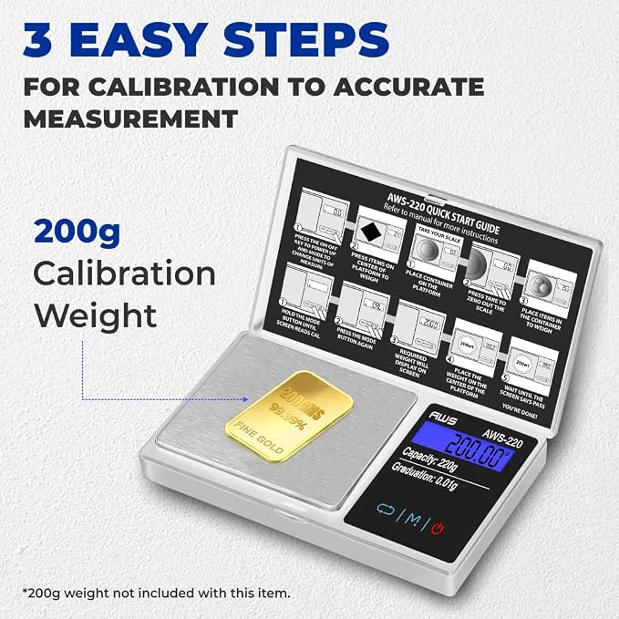 Series Digital Pocket Weight Scale 600g x 0.1g |Digital Gram Scale Small Scale Mini Food Scale Jewelry Scale Ounces/Grains Scale, Easy to Carry - AMERICAN WEIGH SCALES (Silver, 220g x 0.01g) - Image 6