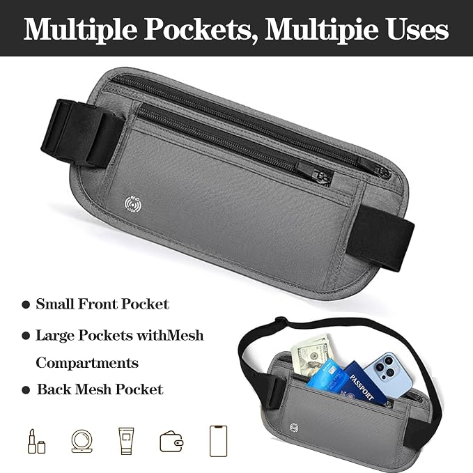 Gray Hidden Money Belt for Travel for Men, Waist Wallet Anti Theft, RFID Passport Holder For Travel Men Or Women, Money Pouch, RFID Passport Holder - Image 5