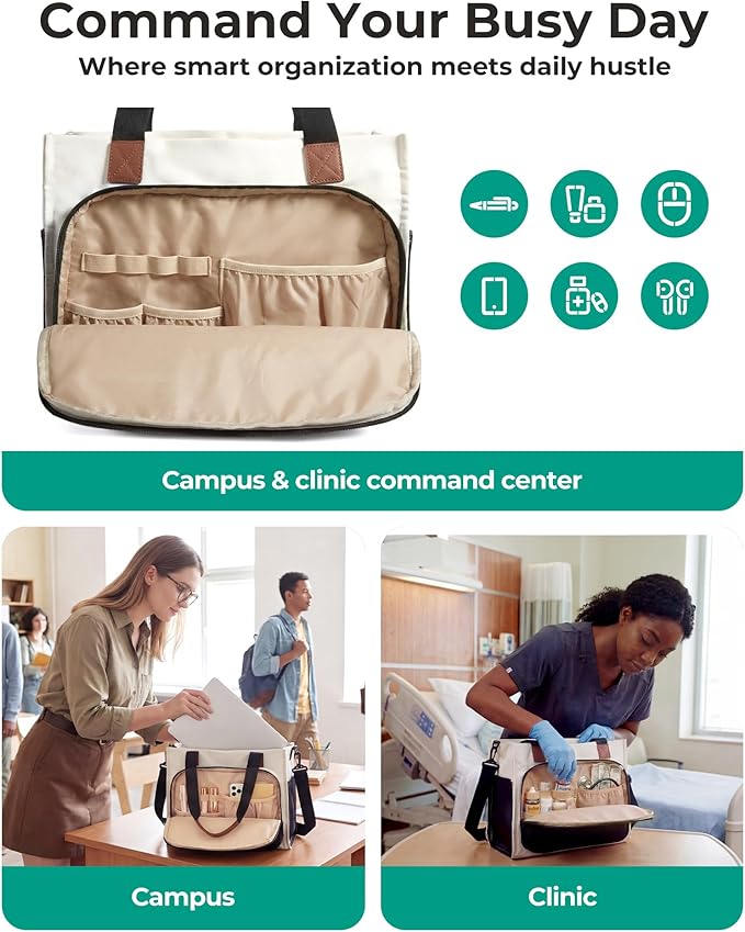 BAGSMART Canvas Tote Bag for Women, Small Work Tote Bag with Zipper | 30oz/40oz Tumble & 11 Pockets Travel Tote, Teachers/Nurses, Lightweight Canvas or Water-Resistant Puffer Taslon Crossbody Bag - Image 5