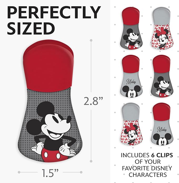 Disney Mickey & Minnie Magnetic Chip Clips, Set of 6 | Airtight food storage bag clips for snack, cereal, and coffee bags, great for pantry and fridge, magnet displays kids artwork - Image 6