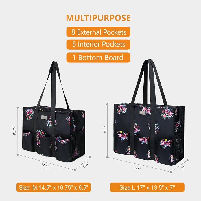 TOPDesign Utility Water Resistant Tote Bag with 13 Pockets, Top Zipper Closure & Thick Bottom Support, for Working Women - Image 2