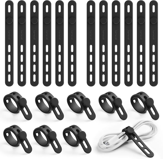 Lamicall 20 Pack Silicone Cable Ties, Reusable Wire Organizer Straps | Locking Buckle, Adjustable Charger Cable Straps, Office Desk Organizer Accessories, Electrical Cord Management for Travel by Lamicall