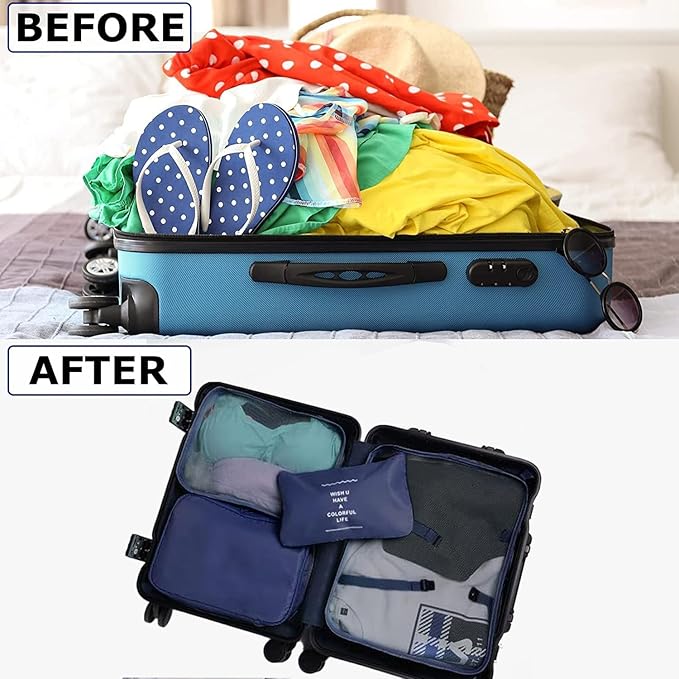 LANSKLBD 6/8 Set Packing Cubes for Suitcases Travel Luggage Packing Organizers,Travel Accessories Essentials Luggage Organizer with Shoe/Tioletry/Laundry Bag (Dark Blue, 6 set) - Image 6