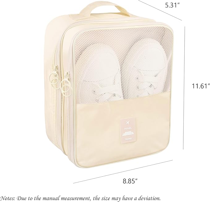 Travel Shoe Bag Waterproof Shoe Organizer Bag Holds 3 Pair of Shoes Shoe Packing Cube for Suitcase Travel and Daily Use Storage Pouch with Handle (Beige) - Image 2