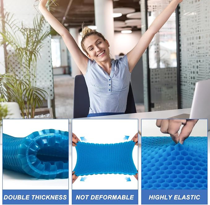 LYUANEC Gel Seat Cushion for Long Sitting - 18.5" x 17" x 1.4" (Large＆Soft) | Zero Gel Cushions for Pressure Relief, Honeycomb Gel Seat Cushion, Ergonomic Silicone Seat Cushion for People Over 100 lbs - Image 4