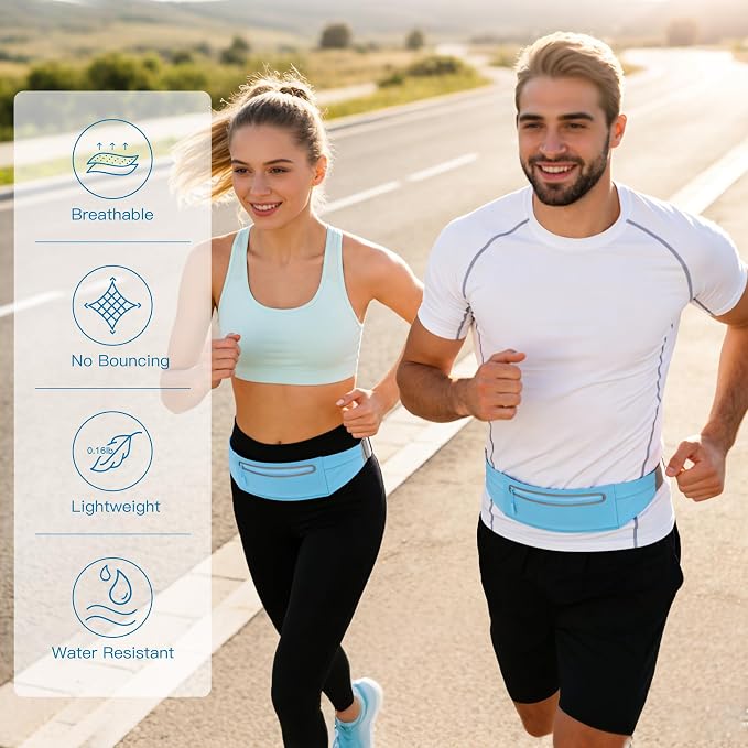 Slim Running Belt for Women Men,Phone Holder Waist Pack,Runners Fanny Pack | No-Bounce,Sweat-Proof Pocket,Travel Money Pouch for Gym/Hiking/Cycling,Three pocket,Two Highly Reflective Strips - Image 7
