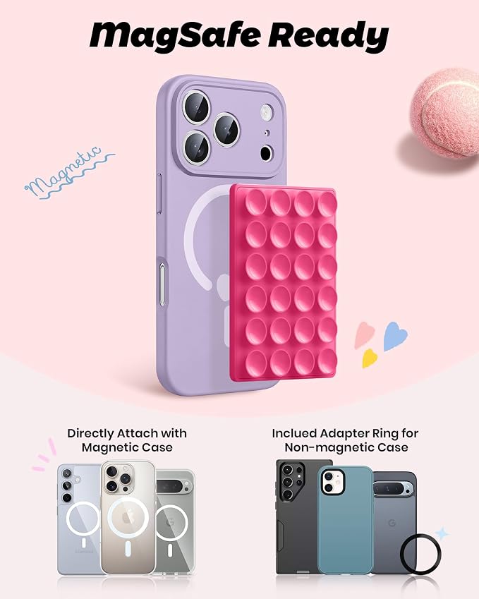 amBand Magnetic Suction Phone Mount for MagSafe Case, Silicone Sticky Grip Secure Holder for iPhone, Hands-Free Taking Photo/Recording Video/Live Streaming for Instagram Influencer/Creator, Hot Pink - Image 2