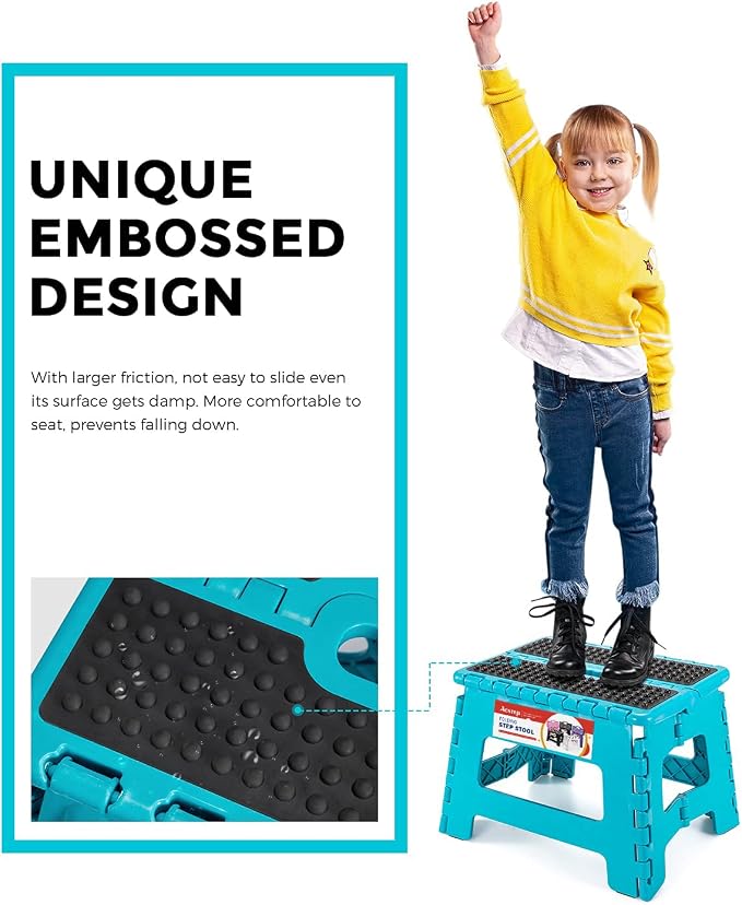 Folding Step Stool 9 Inch, Non-Slip Surface Stool for Kids, Dot Blue | Heavy Duty Foldable Stools, Lightweight, Holds 300 lb, for Toddler Kitchen Bathroom Bedroom Outdoor, Collapsible with Handle - Image 2