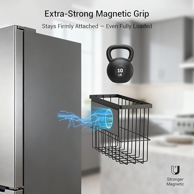FAMNONE 2-Pack Magnetic Basket for Dryer Balls, Laundry Room Organizer | Metal Dryer Ball Holder, Magnetic Lint Bin, Fridge Basket, Washer Dryer Organizer for Kitchen, Laundry - Image 3