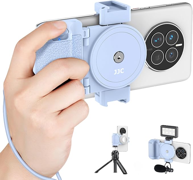Phone Camera Grip Smartphone Photography Shooting Clip with Tripod Mount & Detachable Wireless Shutter Remote Control, Phone Selfie Grip Handle Stand for iPhone Samsung Android Phone Vlog Video Blue by Kiorafoto