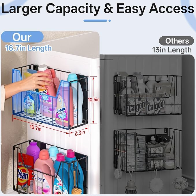 DTUQYX 2-Pack Magnetic Folding Storage Shelf, No Drill Heavy Duty Organizer with 4 Hooks Magnetic Basket Shelves for Laundry Kitchen RV Refrigerator Washing Machine Garage - Image 2