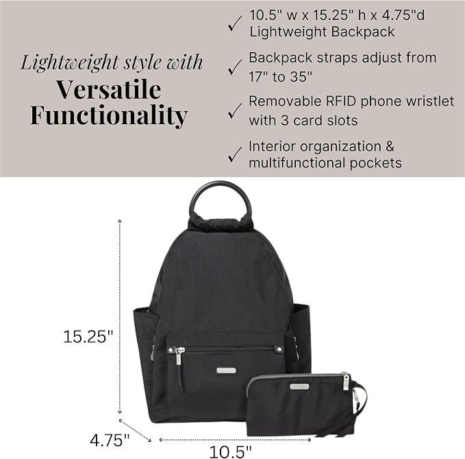 Baggallini womens New Classic "Heritage" With Rfid Phone Wristlet All Day Backpack, Black, One Size US - Image 4