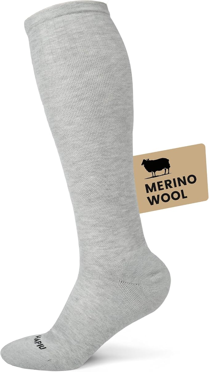 Merino Wool Easy On Compression Socks for Women & Men, 15-20 mmHg, Plus Size Knee High Stocking for Nurses, Pregnancy, Travel, Flight, Medias de Compresión Mujer by HAPIU
