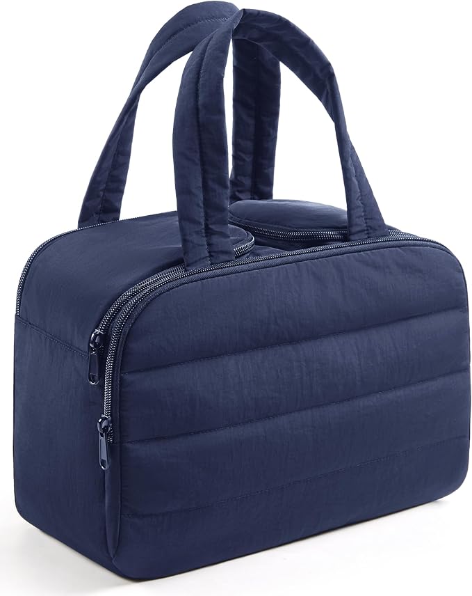 Travel Toiletry Bag, Quilted Travel Makeup Cosmetic Bag Organizer, Toiletry Bags for Traveling Women, Make up Bag with Handle, Navy Blue by LIGHTFLIGHT