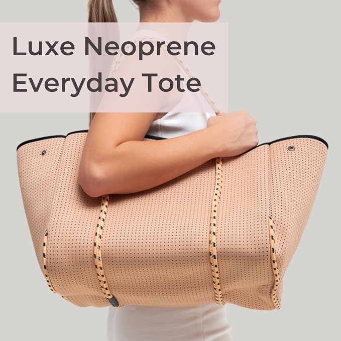 POPUPS Large Neoprene Tote Bag for Women - Everyday Designer Handbag for Travel Work and Beach with Pockets and Zipper Pouch - Image 3