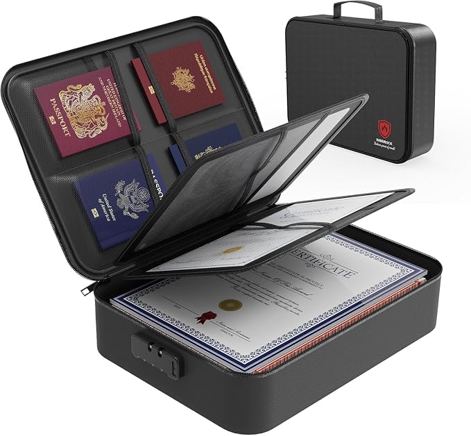 Fireproof Document Box with Lock,File Safe Bag for Home,Multi-Layer Important Document Organizer,Office Paper Storage File Folder Box for Laptop Certificates Passport,Portable Waterproof by Deliverpeaceofmind%EF%BC%81