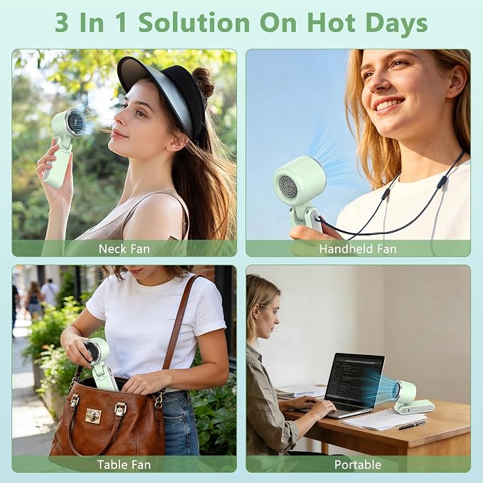 COO Portable Handheld Turbo Fan, 5-Speed Rechargeable Personal Fan | 180° Foldable 3 IN 1 Design with LED Display, Mini Desk Fan for Office, Travel & Outdoor Activities, Green - Image 6