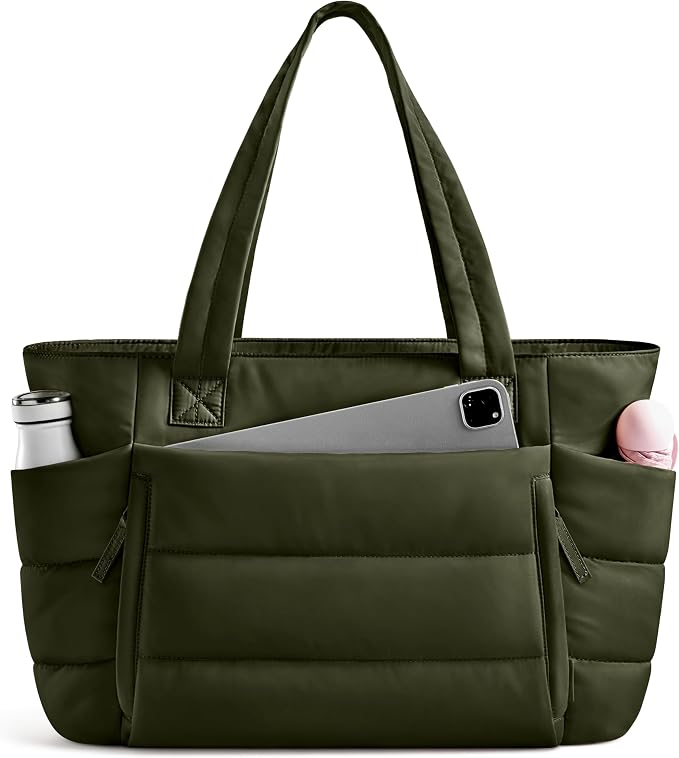 Uselike Tote Bag for Women with Zipper, Quilted Puffer Tote Bag with Compartments, Lightweight Puffy Work Bags for Women by Uselike