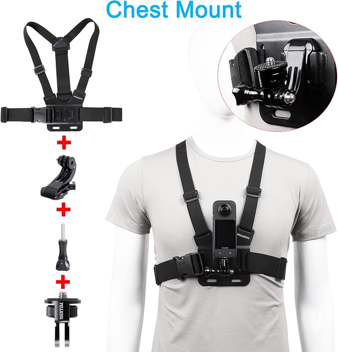 Pellking Accessories Mount Kit for Insta360 X5 X4 X3 X2 X Go 3s Ultra | 4in1 Chest Mount Strap Harness/ Head Mount/ Neck Holder/ Backpack Strap Mount for Insta 360 Ace Pro 2 Camera - Image 2