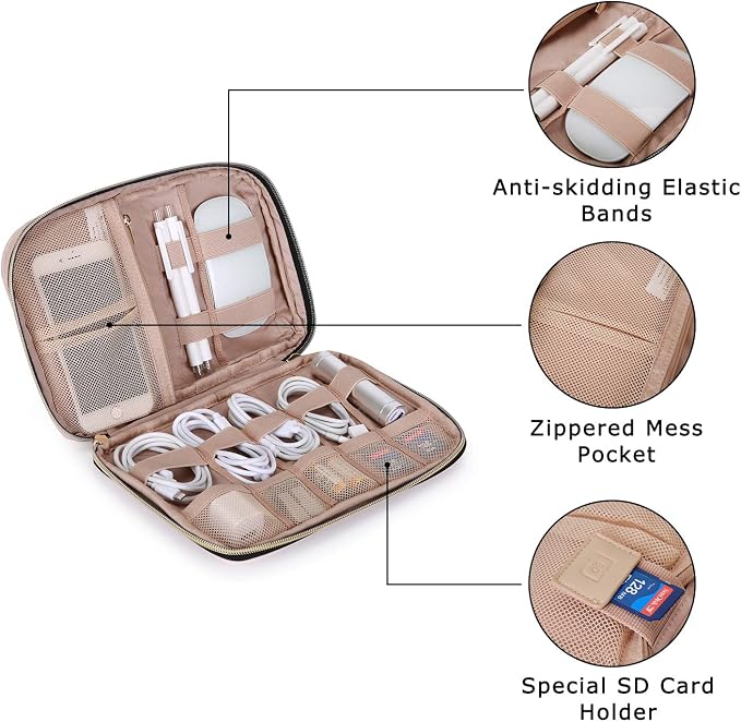BAGSMART Large Electronics Travel Organizer Case for Women, Pink | Travel Essentials, Cord Organizer, Cable Organizer Bag, Travel Accessories for Women - Image 4